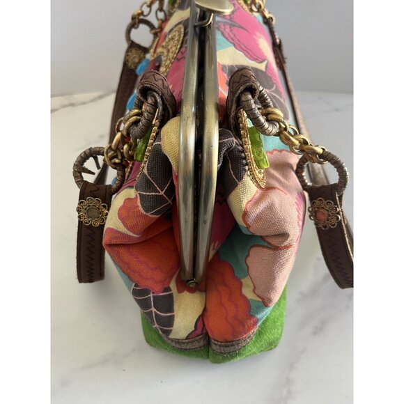 Vtg Mary Frances Handcrafted Embellished Satchel Purse With Faux Gemstones & Flo - Picture 2 of 16